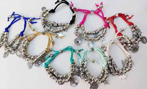 Pulseras Doble Gamuza Con Dijes X Mayor 20 Uni+ Envio Grat