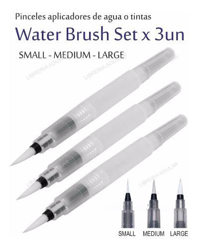 Set X 3 Pinceles Aplicador Agua Water Brush Largo Medi Chico