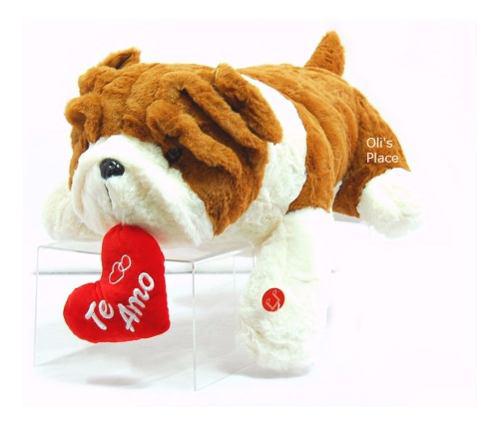 Perro Bull Dog De Peluche Con Corazón Y Sonido