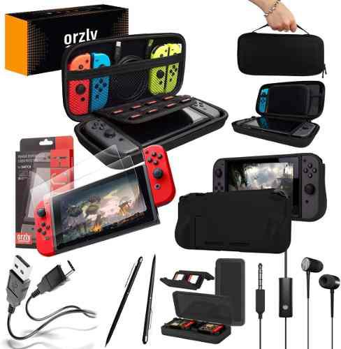 Funda Nintendo Switch Kit 8-1 Orzly Estuche + 2 Vidrio