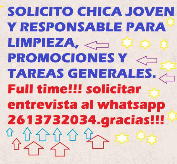 Solicito chica joven y responsable para limpieza,