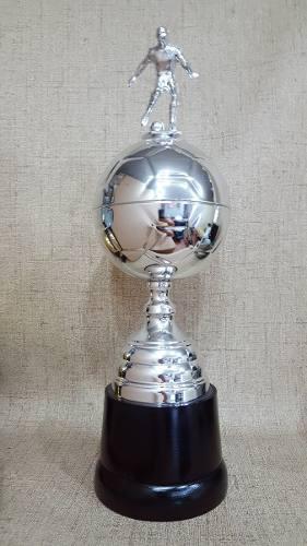 Copa Pelota Alta Metálica Fútbol Plata Base Madera 46cm