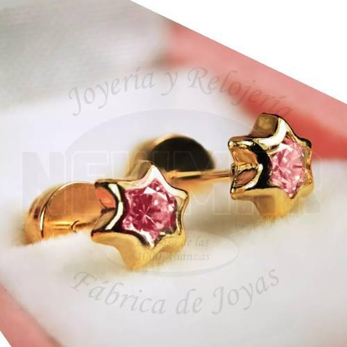 Par Aritos Abridores Oro 18k Estrella Cubic Colores Bebe