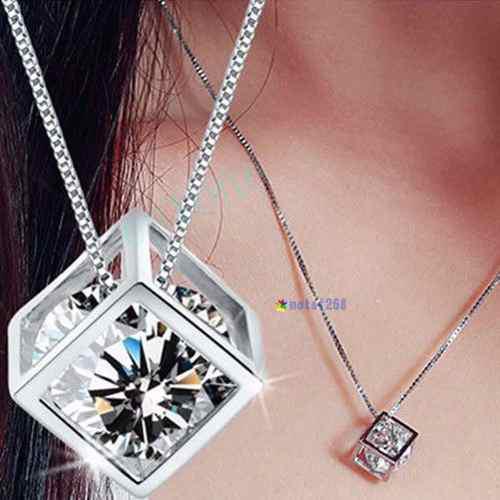 Collar Colgantes Dijes Cubo Cristal Con Cadenita