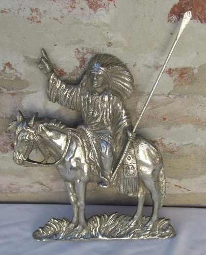 Antigua Figura Indio A Caballo, Bronce Cromado,muy Detallada