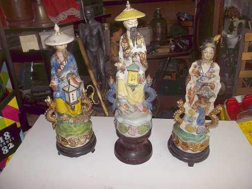 Antiguas Figuras De Porcelana Oriental Excelente Lote X Tres