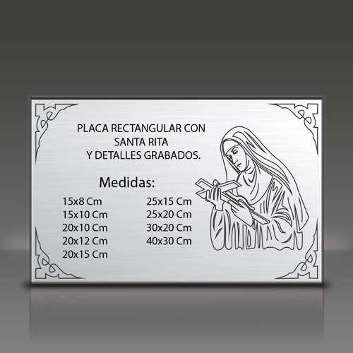 Placa Grabada De Metal Para Agradecimiento, Santa Rita. 10x8