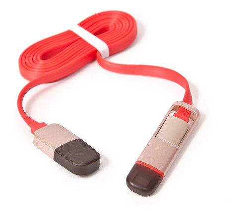 Cable Cargador De Celular Tablet Cierre 2 En 1 Usb Rojo