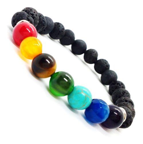 Pulsera De Piedras Onix Mate,volcaninca, 7 Chakras,hilo Rojo