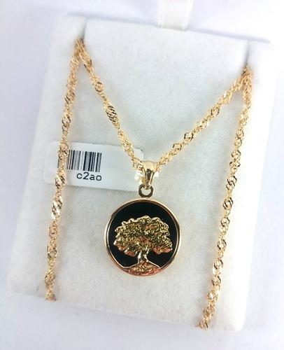 Cadena Singapur 50cm Y Arbol De La Vida Onix Oro 18k