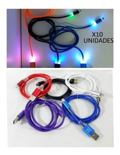 Combo X 10 Cables Usb V3/mini Usb Engomado Con Luz