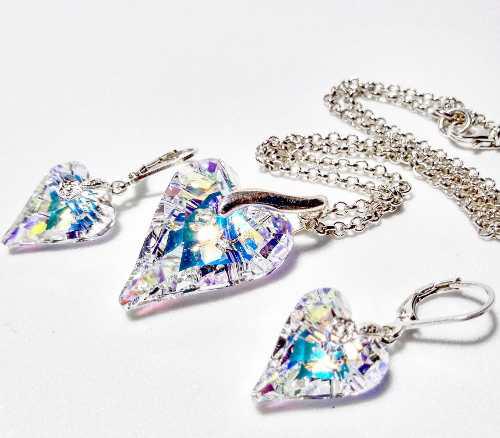 Conjunto Swarovski Elements Corazón Crystal Aurora Boreal