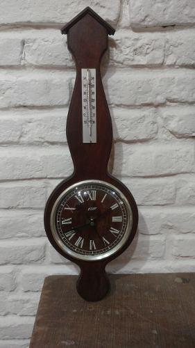 Reloj Antiguo De Madera Termostato Termómetro De Pared
