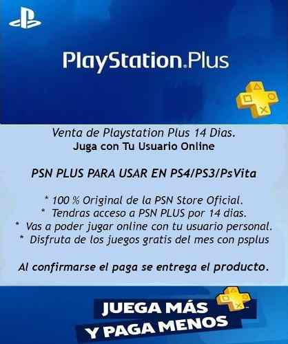 Playstation Plus 14 Dias Para Tu Consola Ps3, Ps4 O Psvita