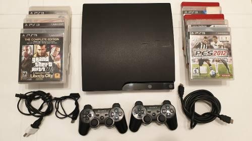 Playstation 3 Ps3 Slim + 2 Joysticks Sony 10 Juegos Y Cables