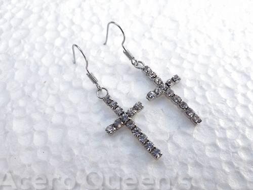 12 Pares De Aros Colgantes De Cruz Strass Acero Quirurjico