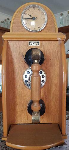Telefono Vintage Con Reloj De Pared Funcionando Marca Vi