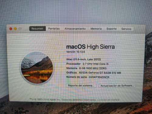 iMac 21.5 Late 2012 Core I5 + 8 Ram + Ssd 120