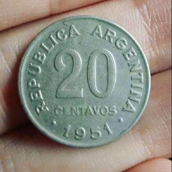 Argentina 20 Centavos 1951 - San Martín anciano