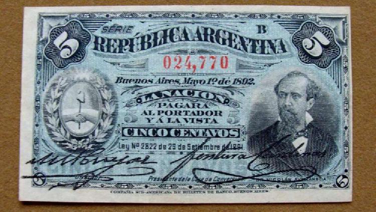 Billete de 5 centavos, Argentina 1892