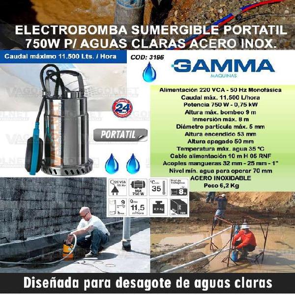 Bomba Sumergible Agua Limpia Ac. Inox. 750w Gamma 3196 Glg