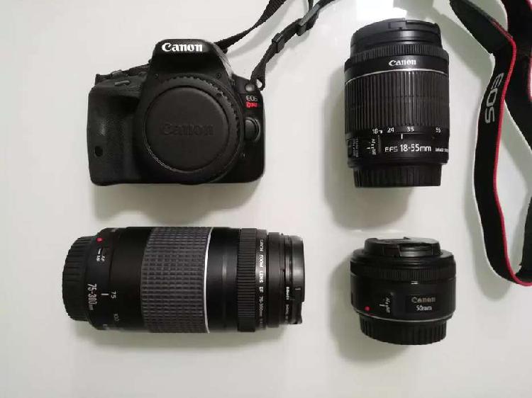 Cámara Canon 100d (SL1) + lentes 18-55 mm; 75-30 mm y 50 mm