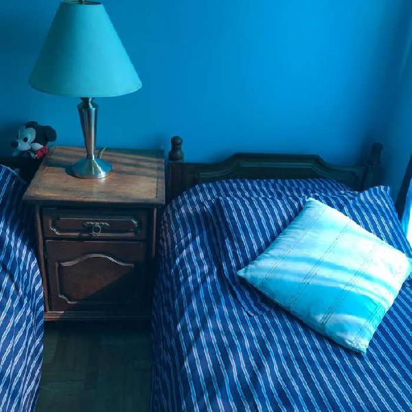 2 camas de algarrobo de 90 cm de ancho y mesita de luz