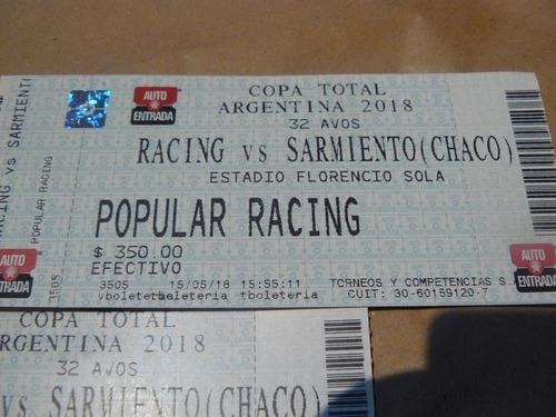 3 Entradas Racing Sarmiento De Chaco Copa Argentina 2018