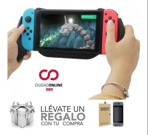 Grip Nintendo Switch Con Carga Accesorios + Vidrio Templado