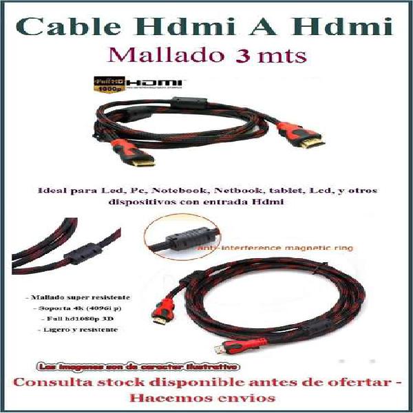 Cable Hdmi Hdmi Mallado 1.4v 3d 3 Mts Filtro Tribunales