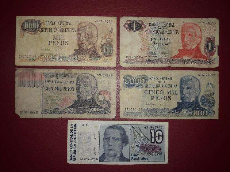 Colección De 5 Billetes Antiguos [Moneda Argentina]