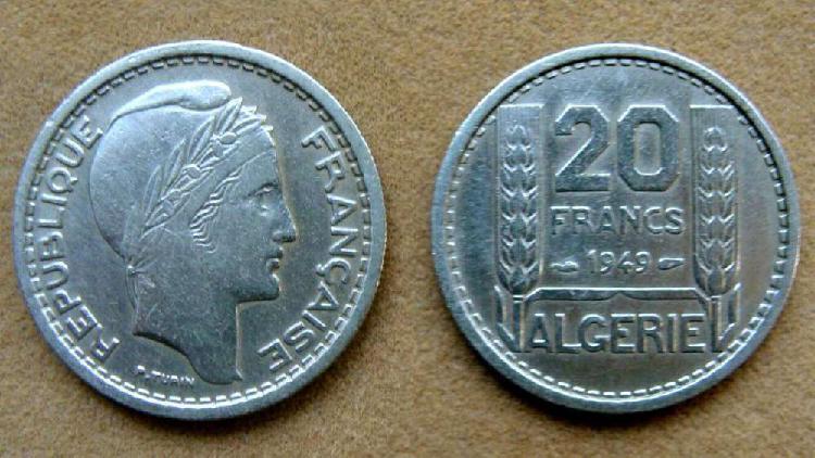 Moneda de 20 francos Argelia ocupación Francesa 1949