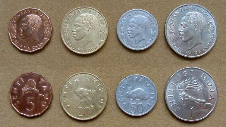 Monedas de 5, 20, 50 senti y 1 shilingi Tanzania 1966 1973