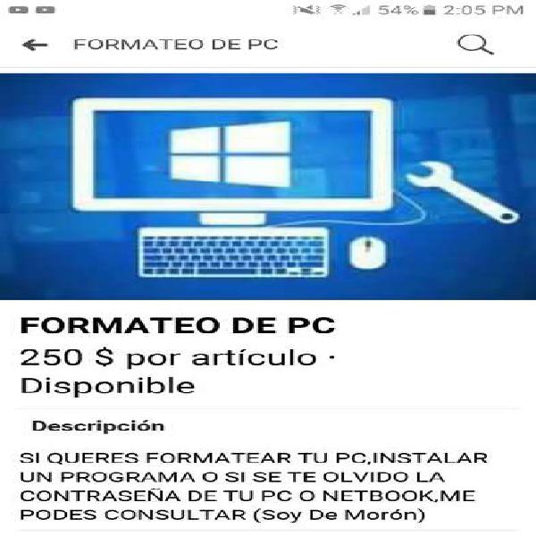 FORMATEO DE PC Y NOTEBOOK