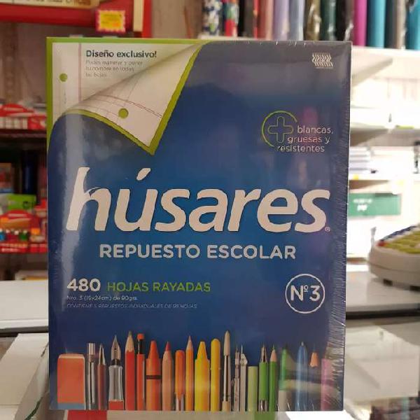 REPUESTO HUSARES 480 hojas,RAYADO O CUADRICULADO