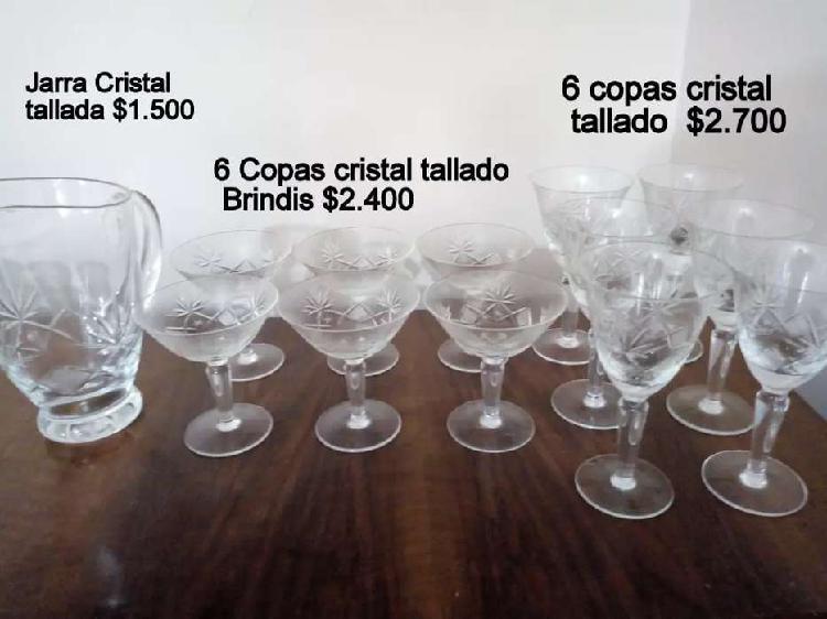 Jarra cristal tallada+ 6 copas cristal para brindis+ 6 copas