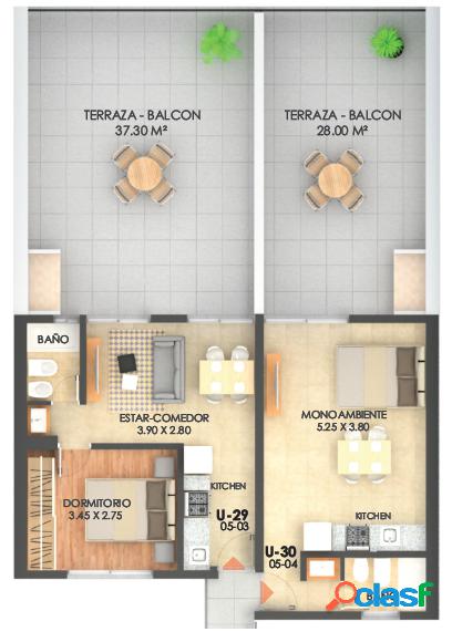 MONOAMBIENTE CON BALCON TERRAZA CON PARRILLERO - A ESTRENAR