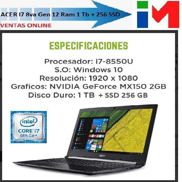 Notebook Acer I7 8va 12 Ram Disco 1 TB+SSD 256