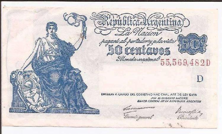 Billete 50 Centavos Moneda Nacional Progreso Serie D