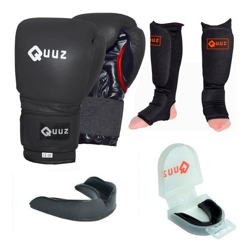 Kit Guantes 12 Oz + Tibial Media + Protector Bucal Quuz