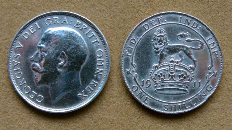 Moneda de 1 chelín de plata Gran Bretaña 1911