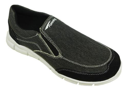 Panchas Tunning Hombre Color Negro Lona Con Gamuza. Art 080.