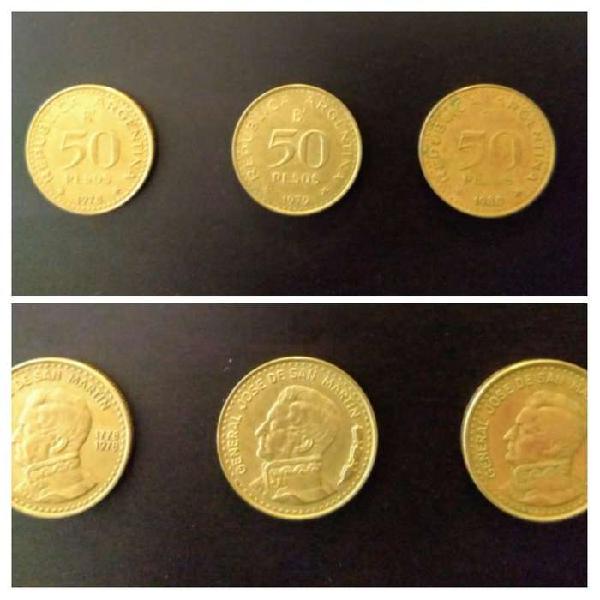 Pesos Ley 18188. Moneda de 50 pesos 1978, 1979 y 1980. San