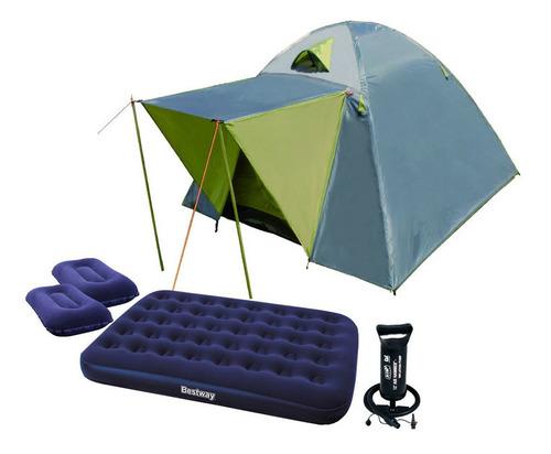 Carpa 4 Personas C/techo Colchon 2 Plazas Inflador Almohadas