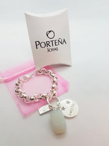 Pulsera Rolo Acero Blanco Simil Piedra Frase Amistad X Menor