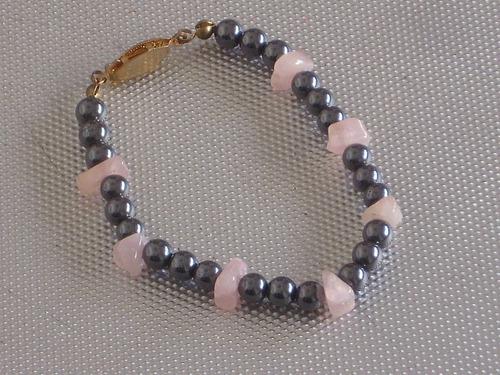 Antigua Pulsera Hematite Y Cuarzo Rosa Retro Cº Rob76