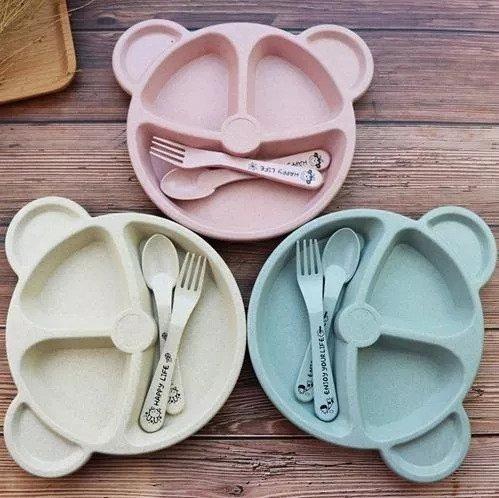 Set De Plato Y Cubiertos Oso Osito Bebe Infantil Didactico