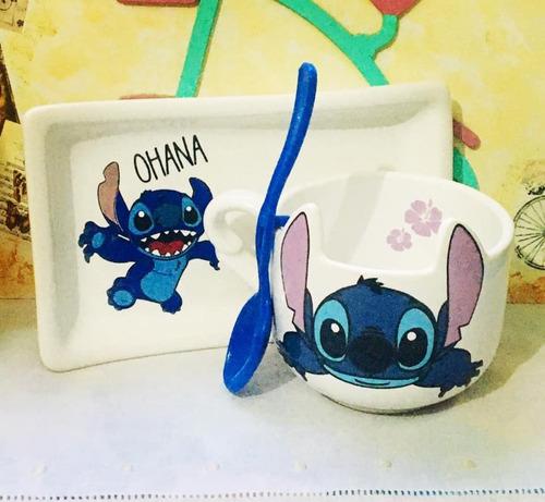 Taza Tazón Stich Con Bandeja Cerámica