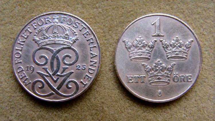 Moneda de 1 öre Suecia 1925