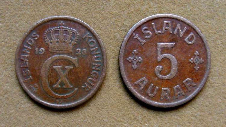 Moneda de 5 aurar Islandia 1926